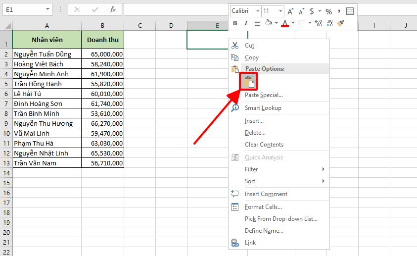 Dán nội dung vừa sao chép