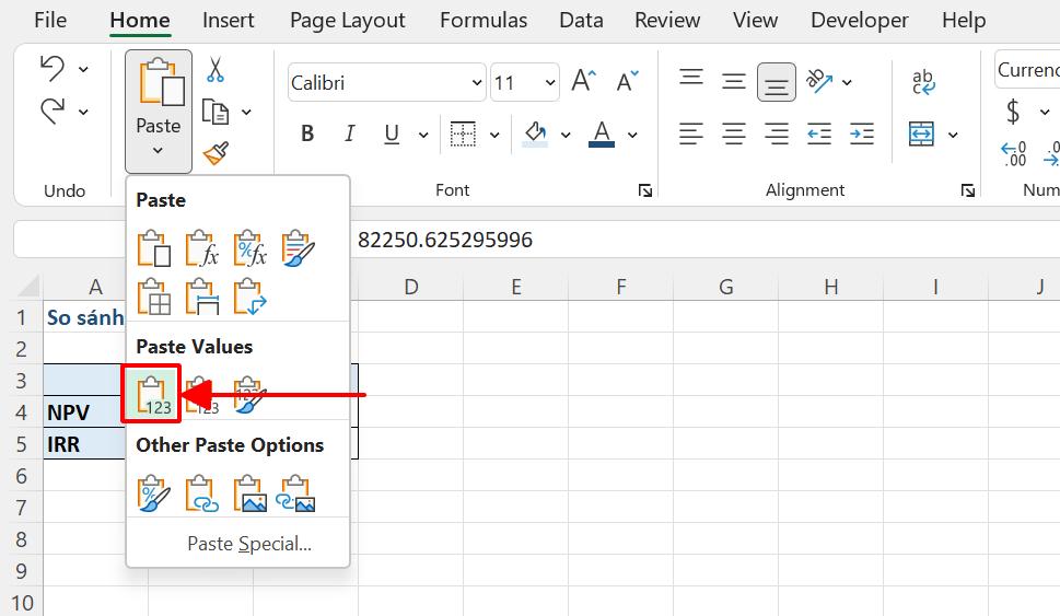Chọn tính năng paste value để chỉ dán mỗi kết quả