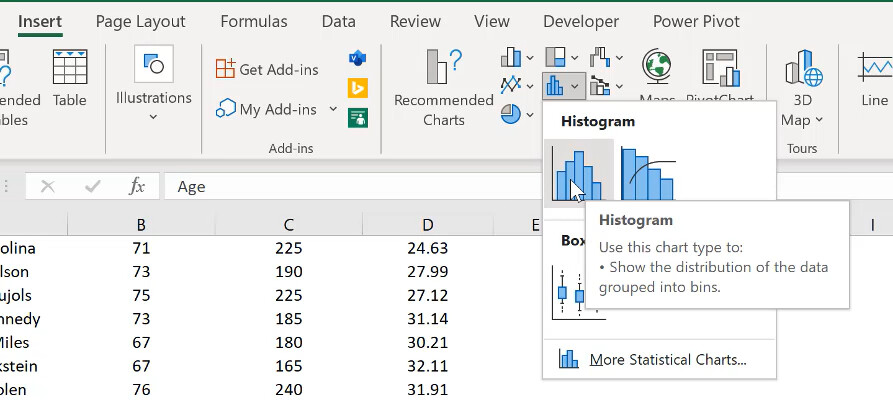 Cách vẽ biểu đồ Histograms trong Excel đơn giản 2