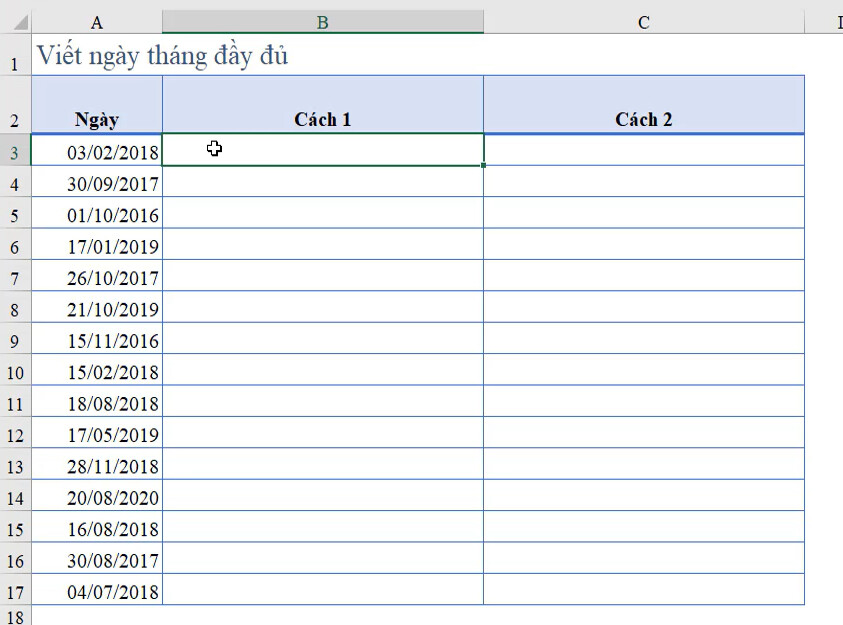 2 cách làm hiển thị đầy đủ dữ liệu ngày tháng trong Excel