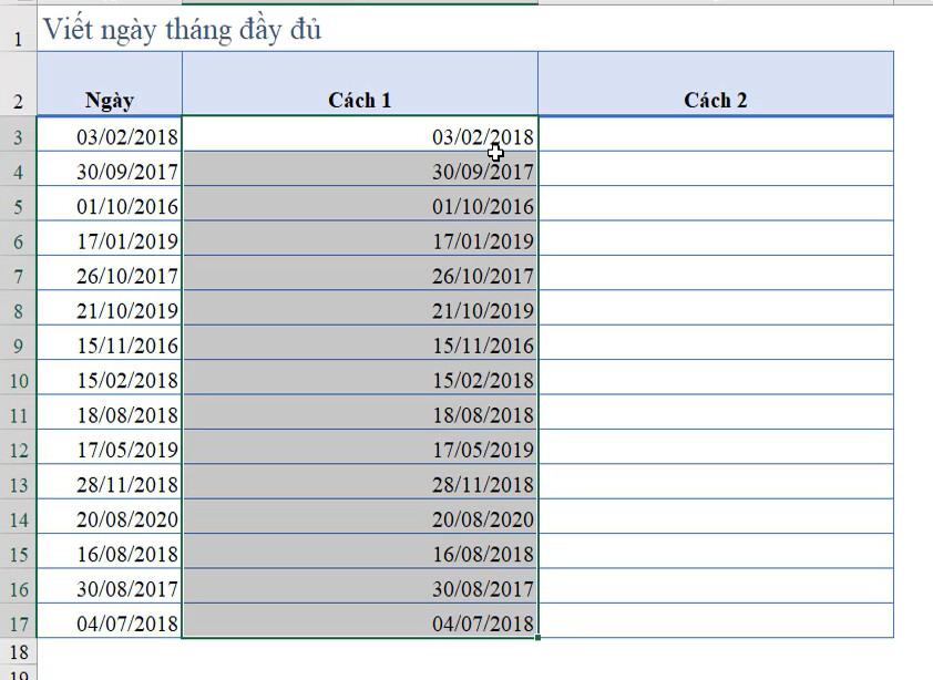 2 cách làm hiển thị đầy đủ dữ liệu ngày tháng trong Excel