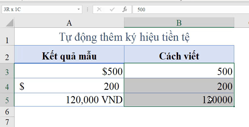 Hướng dẫn cách thêm ký hiệu tiền tệ tự động vào Excel