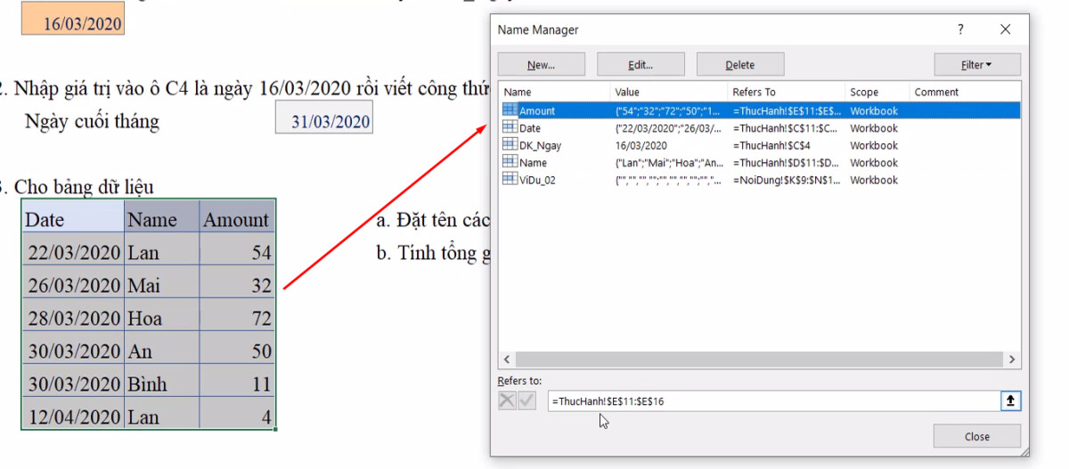 2 kỹ thuật đặt tên vùng dữ liệu trong Excel cực hay