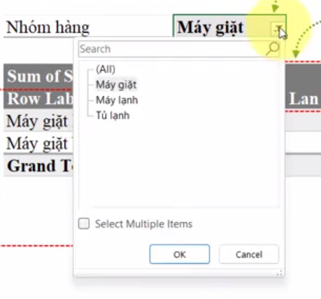 Cách sắp xếp dữ liệu và các bộ lọc trong Pivot Table