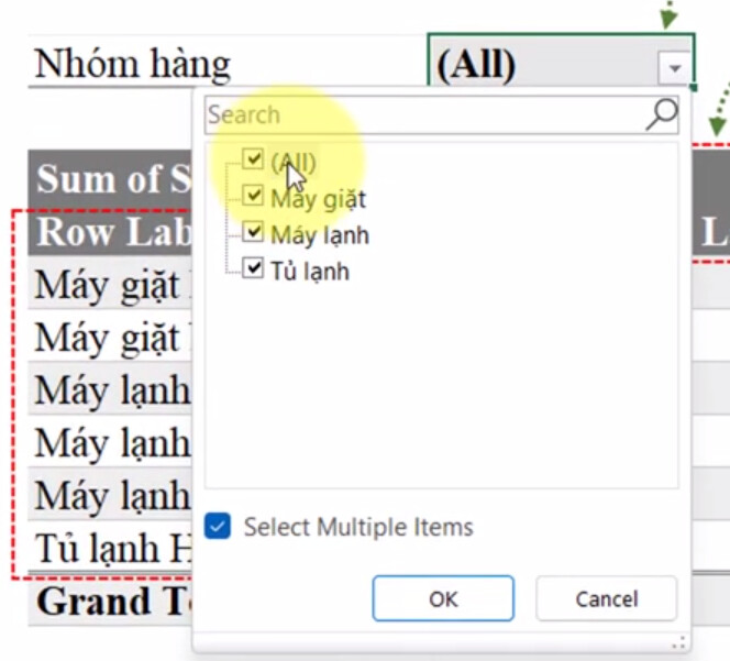 Cách sắp xếp dữ liệu và các bộ lọc trong Pivot Table