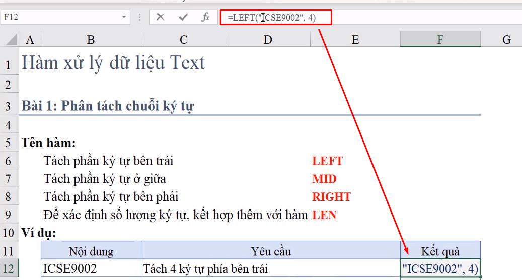Hướng dẫn cách dùng 3 hàm phân tách chuỗi ký tự trong Excel