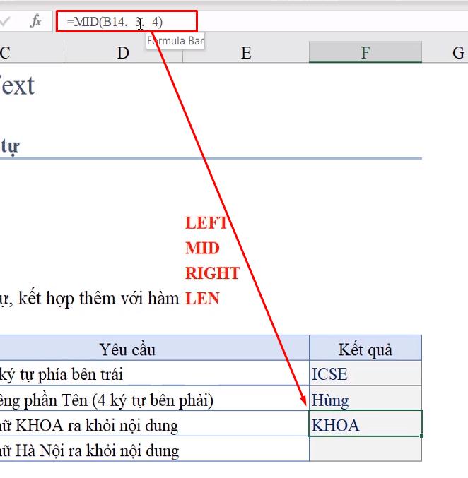 Hướng dẫn cách dùng 3 hàm phân tách chuỗi ký tự trong Excel