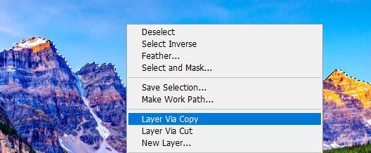 Cắt ảnh trong Photoshop: Chọn Layer via Copy để cắt ảnh