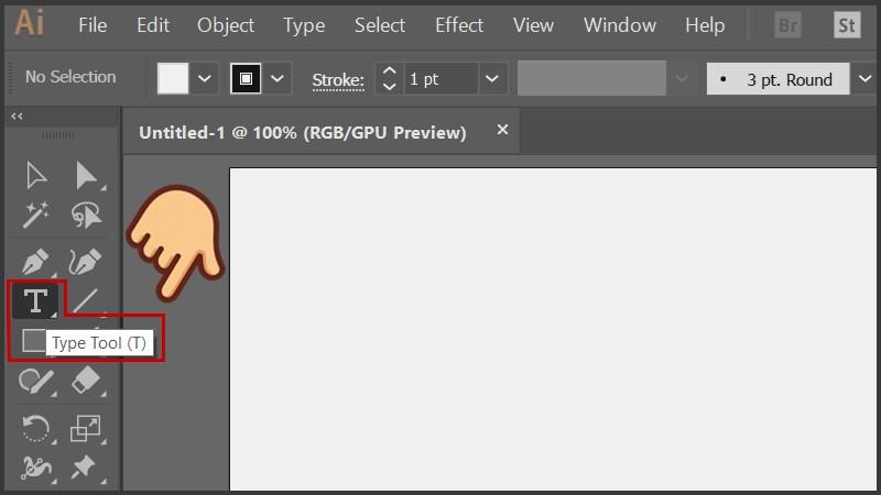 Cách tạo viền chữ trong Illustrator: Mở công cụ Type Tool