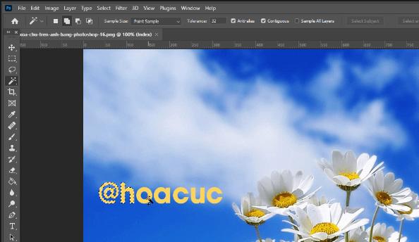 Cách xóa chữ trên ảnh bằng Photoshop: Tạo vùng chọn bằng Magic Wand tool