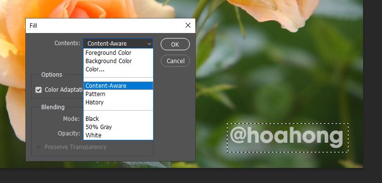 Cách xóa chữ trên ảnh bằng Photoshop: Công cụ Content Aware