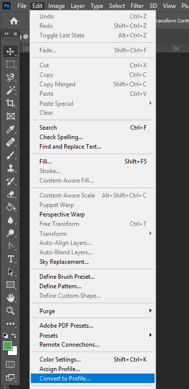 Cách xuất ảnh trong Photoshop: Lệnh Convert to Profile…