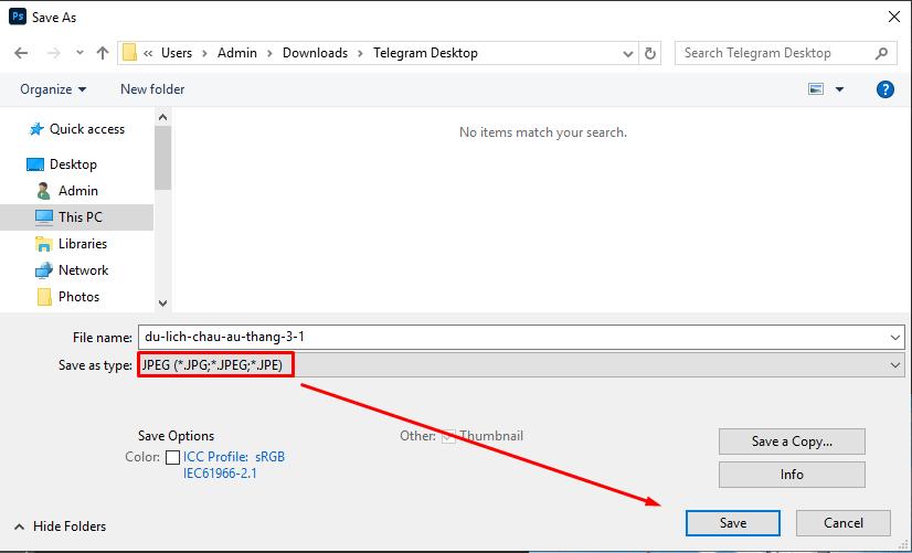 Cách xuất ảnh trong Photoshop: Chọn định dạng JPEG