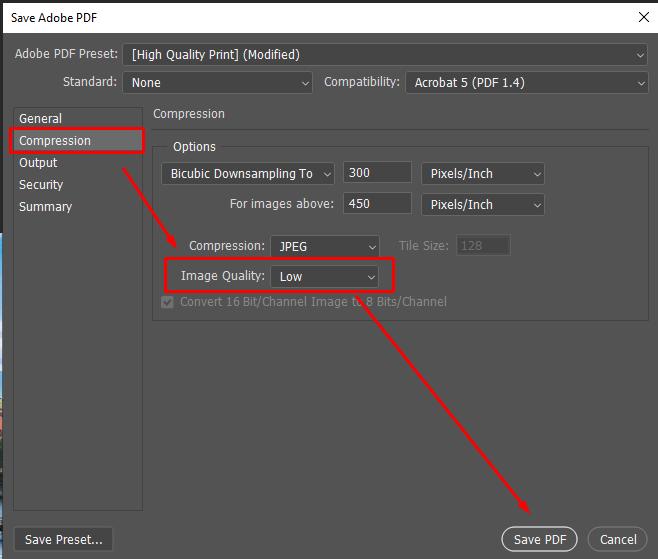 Cách xuất ảnh trong Photoshop: Chỉnh Image Quality thành Low