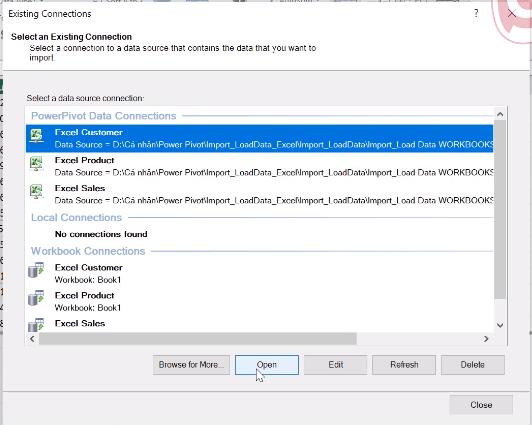 Cách chèn dữ liệu từ nhiều file Excel khác nhau vào Power Pivot