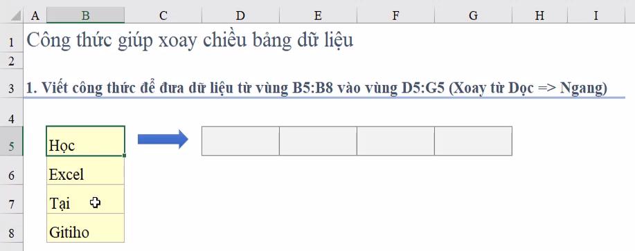 Cách dùng hàm INDEX để xoay chiều bảng dữ liệu trong Excel