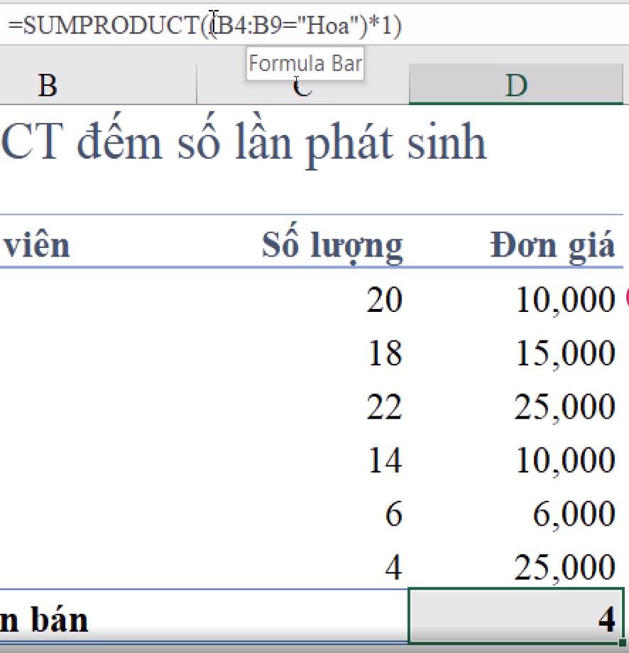 Hướng dẫn cách dùng hàm SUMPRODUCT để đếm trong Excel