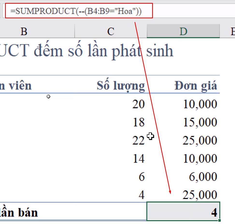 Hướng dẫn cách dùng hàm SUMPRODUCT để đếm trong Excel