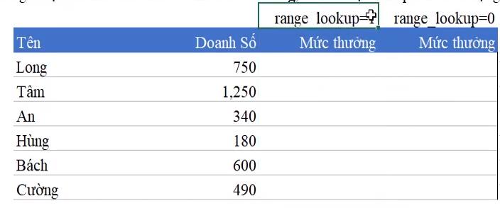 Bài tập tìm giá trị trong khoảng Excel