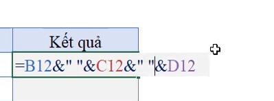 Công thức Yêu cầu ghép chuỗi trong Excel bằng toán tử &