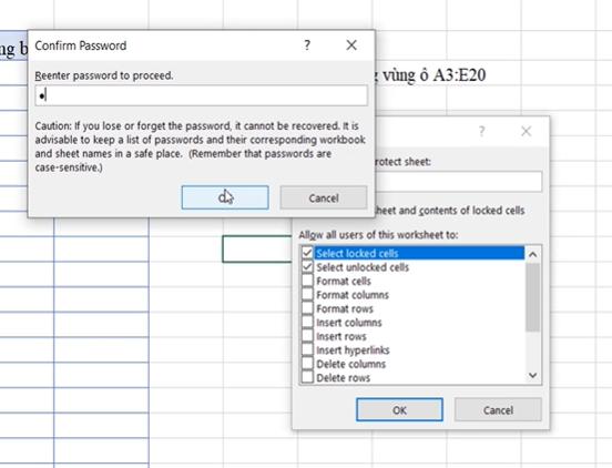 Xác nhận mật khẩu bảo vệ sheet