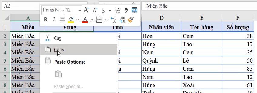 Thủ thuật Excel giúp làm đầy các ô trống trong bảng dữ liệu