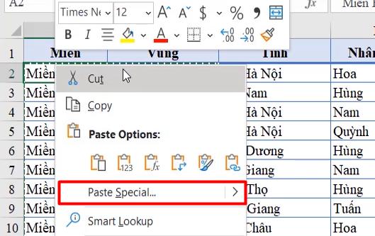 Thủ thuật Excel giúp làm đầy các ô trống trong bảng dữ liệu