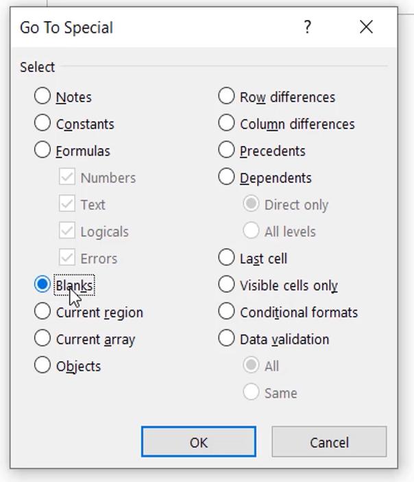 Thủ thuật Excel giúp làm đầy các ô trống trong bảng dữ liệu