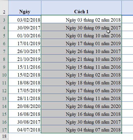 2 cách làm hiển thị đầy đủ dữ liệu ngày tháng trong Excel