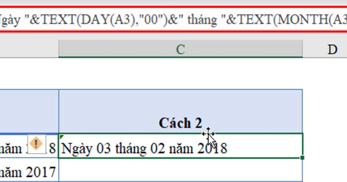 2 cách làm hiển thị đầy đủ dữ liệu ngày tháng trong Excel