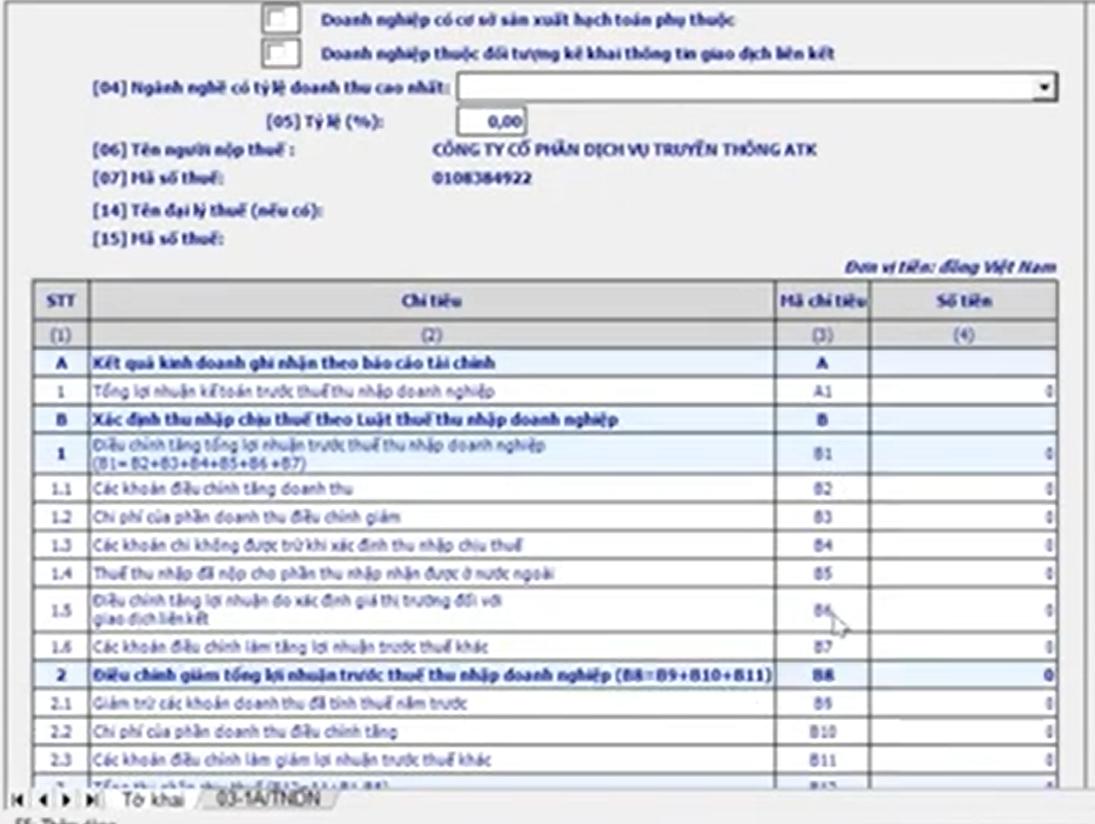 Hướng dẫn lập tờ khai quyết toán thuế thu nhập doanh nghiệp