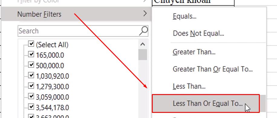 Hướng dẫn kỹ thuật lọc dữ liệu dạng Number trong Excel