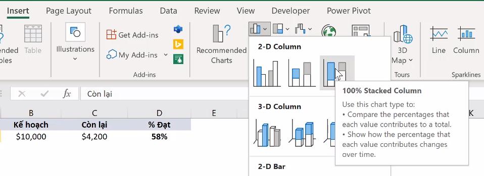 Cách lồng hình ảnh vào biểu đồ trong Excel để thể hiện động lượng