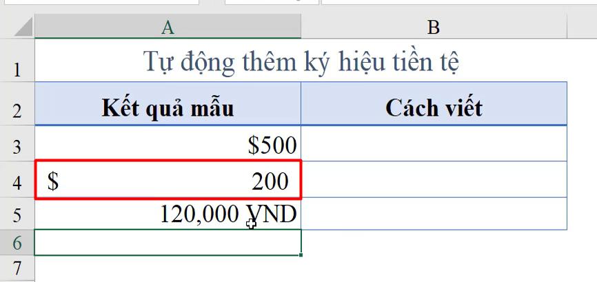 Hướng dẫn cách thêm ký hiệu tiền tệ tự động vào Excel