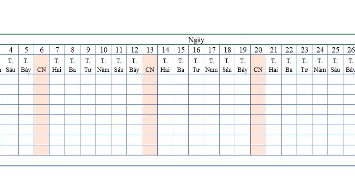 Hướng dẫn cách tô màu ngày chủ nhật trong bảng chấm công trên Excel