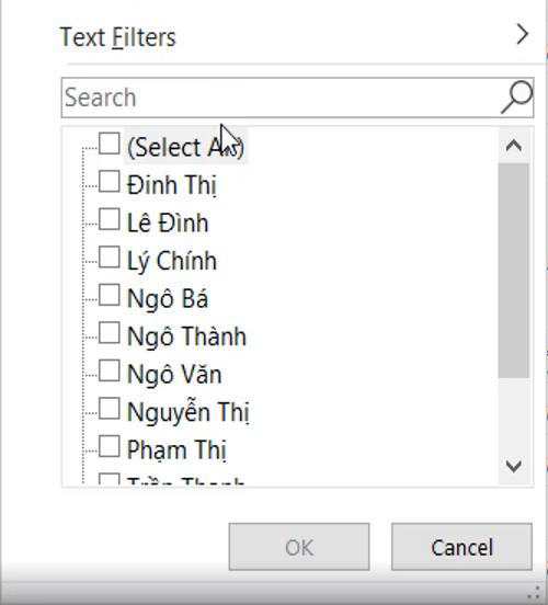 Lọc các dòng trống Excel