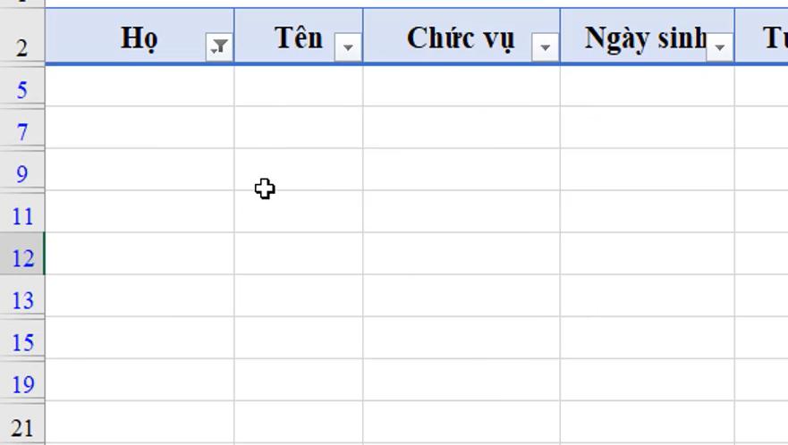 Lọc các dòng trống trong Excel