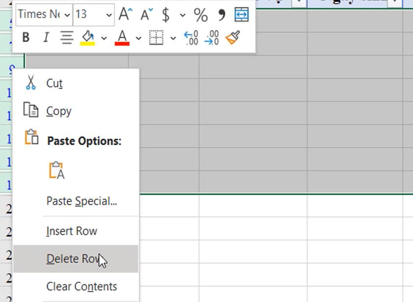 Xóa hàng trong Excel