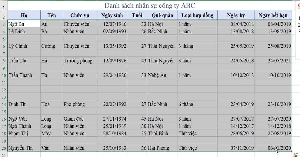 2 cách xóa dòng trống trong Excel nằm xen kẽ nhau trên bảng tính