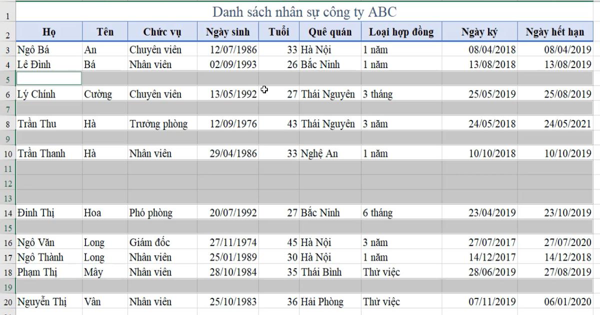 2 cách xóa dòng trống trong Excel nằm xen kẽ nhau trên bảng tính