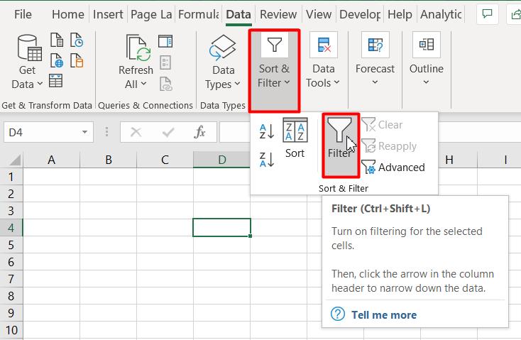 Tính năng lọc trong Excel