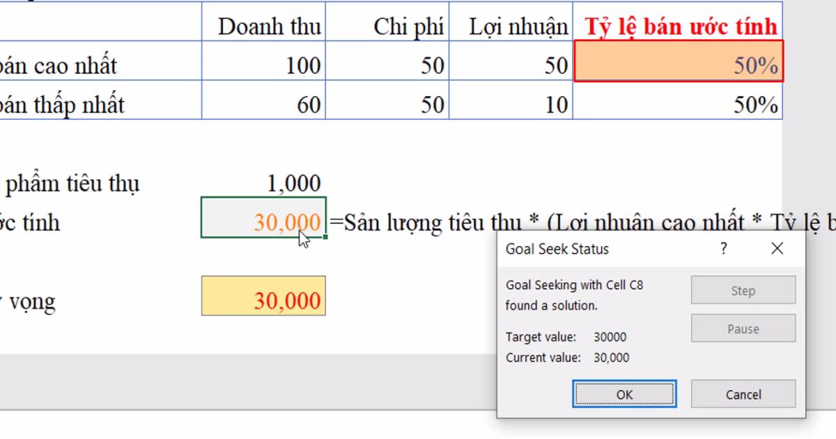 Cách sử dụng công cụ Goal Seek trong Excel dự đoán kết quả mục tiêu