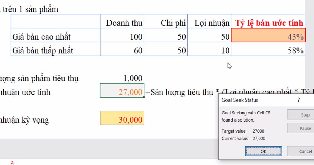 Cách sử dụng công cụ Goal Seek trong Excel dự đoán kết quả mục tiêu
