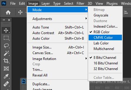 Đổi hệ màu trong Photoshop: Tích vào CMYK Color