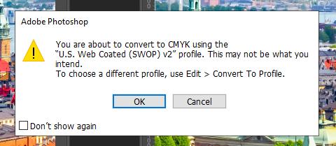 Đổi hệ màu trong Photoshop: Bấm OK trong thông báo