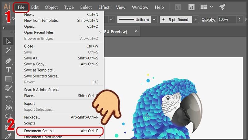Mở mục Document Setup