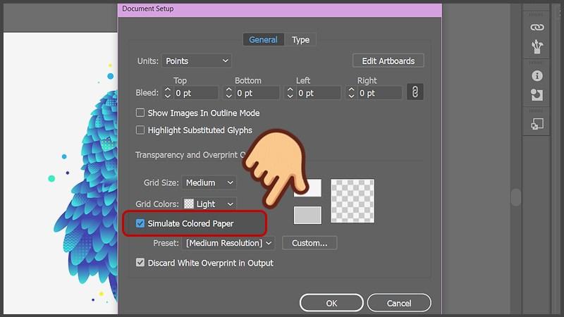 Đổi màu background trong AI: Tích chọn Simulate Colored Paper