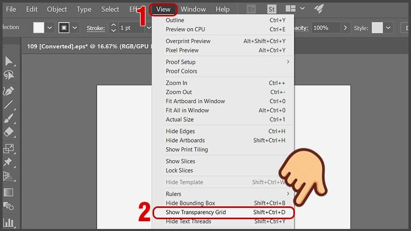 Đổi màu background trong AI: Chọn mục Show Transparency Grid