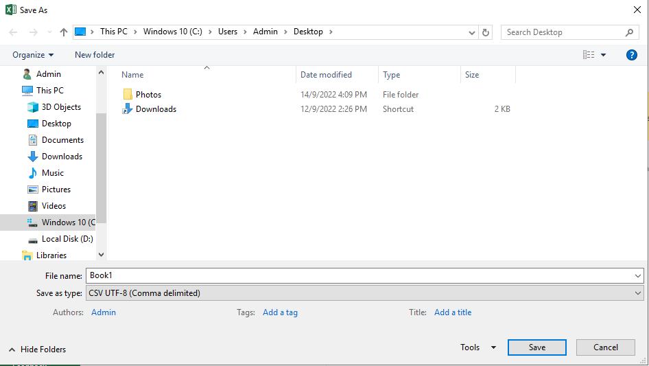 Chọn định dạng lưu cho file Excel