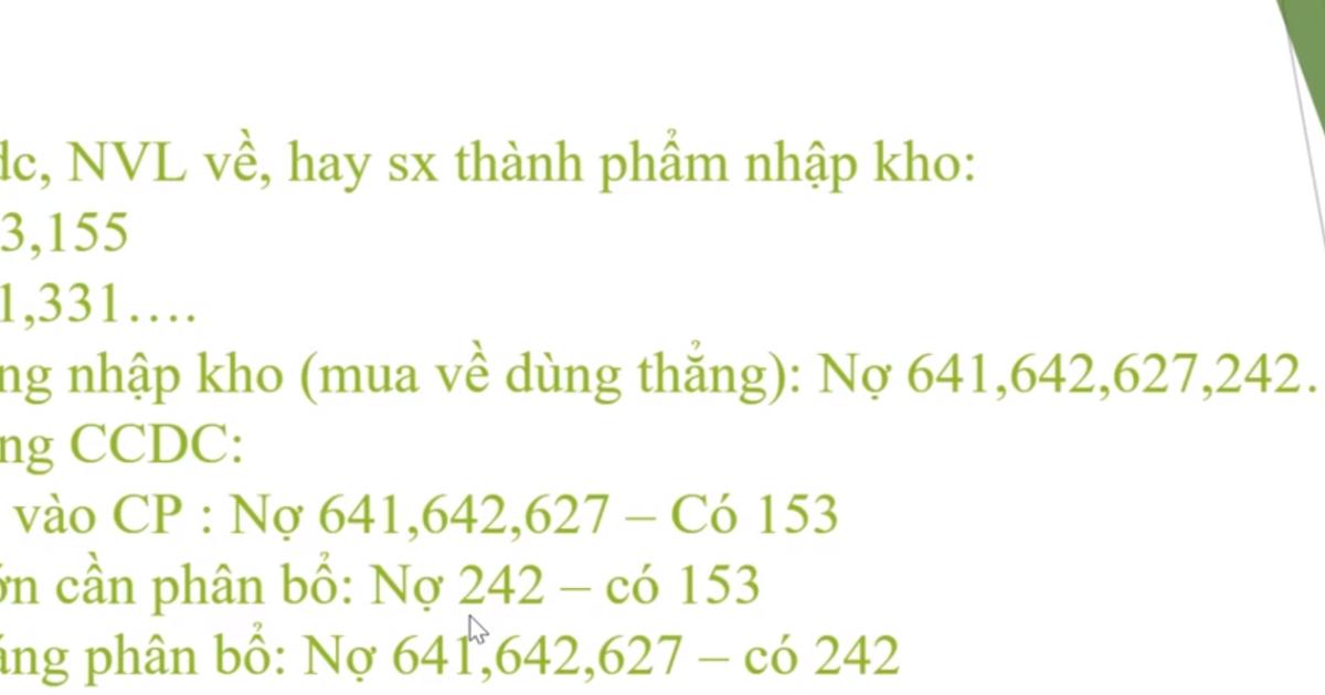 Nghiệp vụ kế toán hạch toán giảm nguyên vật liệu, CCDC, thành phẩm
